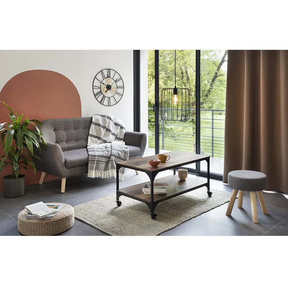 Table basse Detroit métal bois noir et marron  90x45xH50 cm