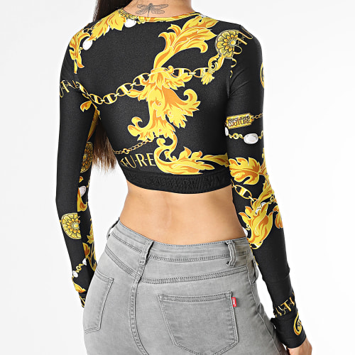 Tee Shirt Manches Longues Crop Femme 75HAH218-JS203 Noir Jaune Renaissance
