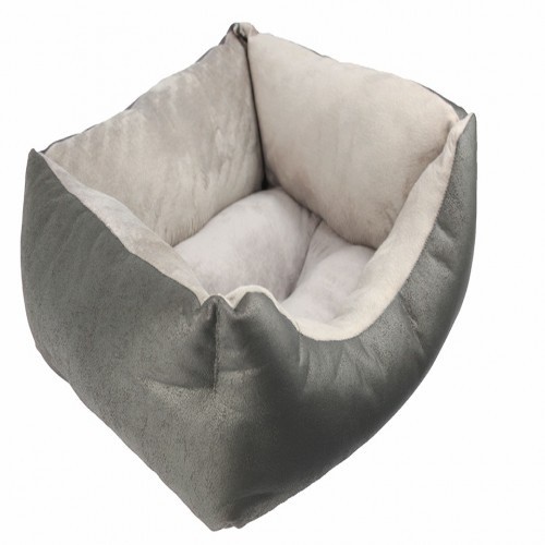 Cama para cachorro estofada e revestida em lã coral, cinza
