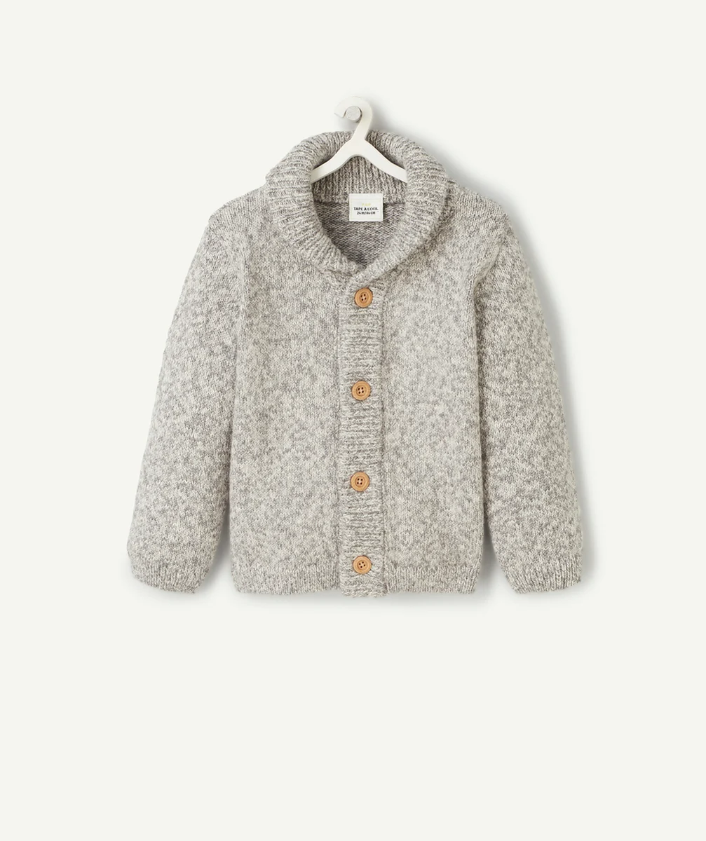 GILET BÉBÉ GARÇON EN TRICOT GRIS CHINÉ AVEC BOUTONS