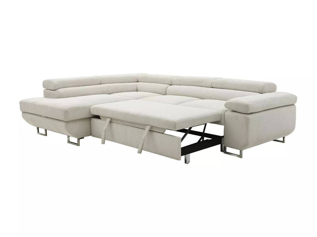 Canapé d'angle gauche convertible en velours côtelé beige NURAZIO
