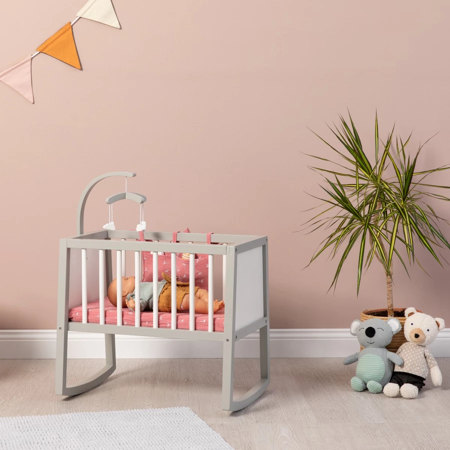 MUSTERKIND®  Puppenwiege Viola grauweißaltrosa