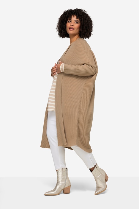 Strickjacke, oversized, offene Form, Feinstrick, V-Ausschnitt, Langarm