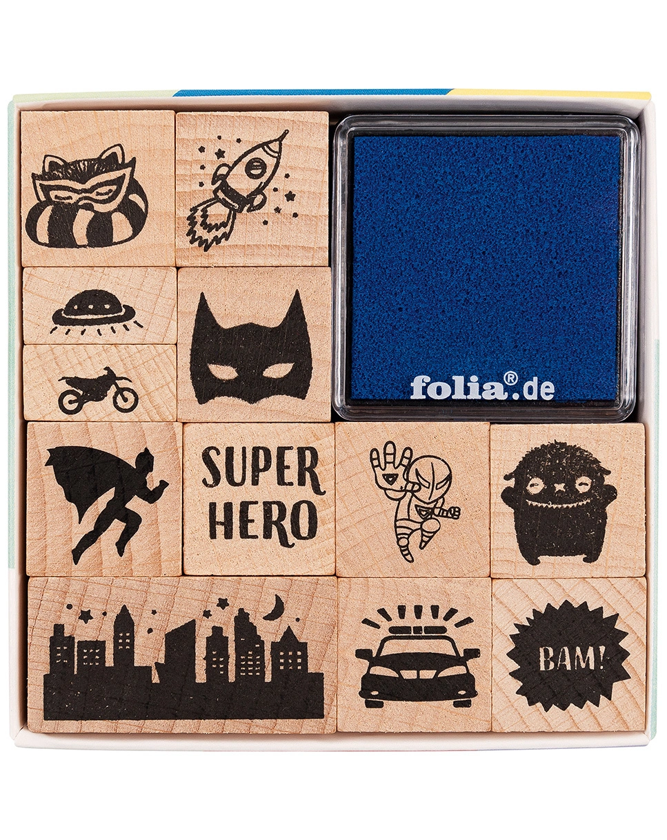 Holzstempel-Set SUPERHEROES 14-teilig