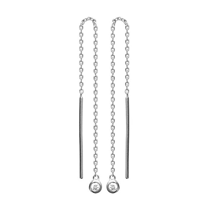 Boucles d'oreilles traversantes chaînes oxyde de zirconium rond tombant Argent 925 Rhodié
