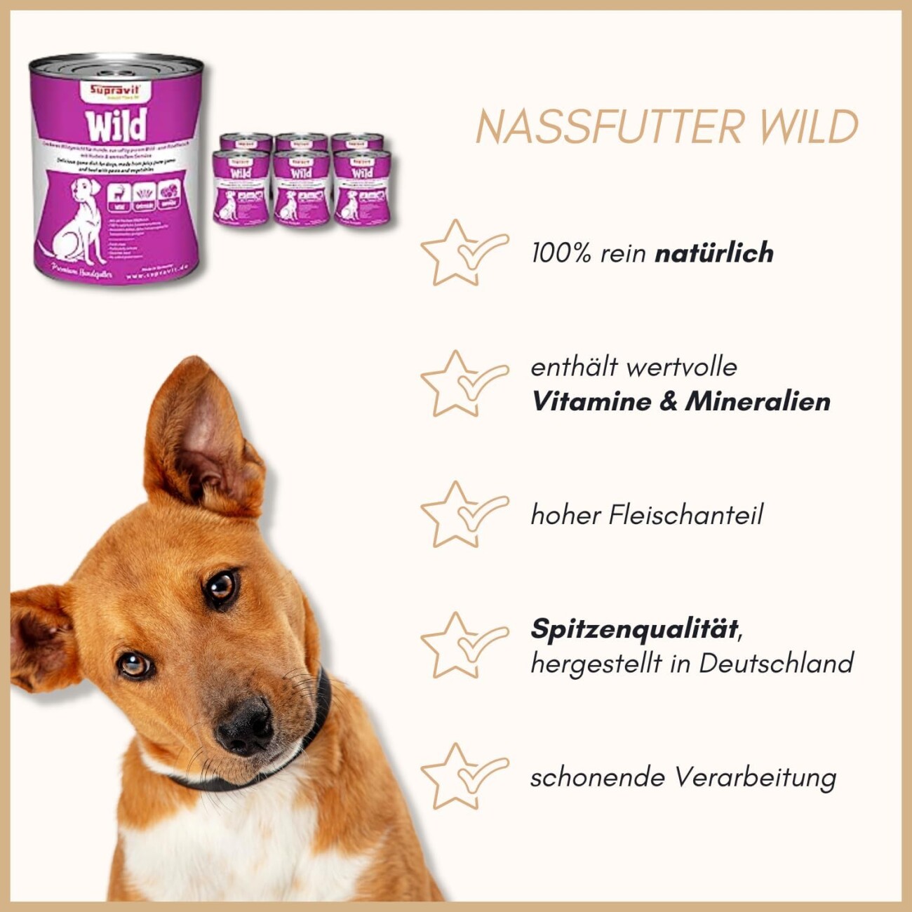 Supravit Hundenassfutter 6 x 820g Edles Wild