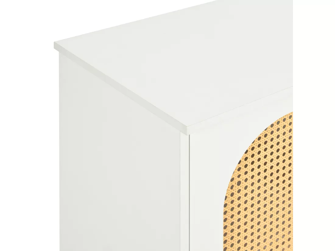 Buffet 3 portes en rotin avec étagères réglables - en MDF - Blanc
