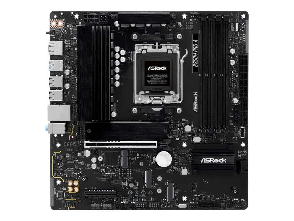 ASRock B850M Pro-A - Bundkort - micro ATX - Socket AM5 - AMD B850 Chipset - USB 3.2 Gen 2, USB-C 3.2 Gen2, USB 3.2 Gen 1 - 2.5 Gigabit LAN - onboard grafik (CPU påkrævet) - HD Audio (8-kanaler)