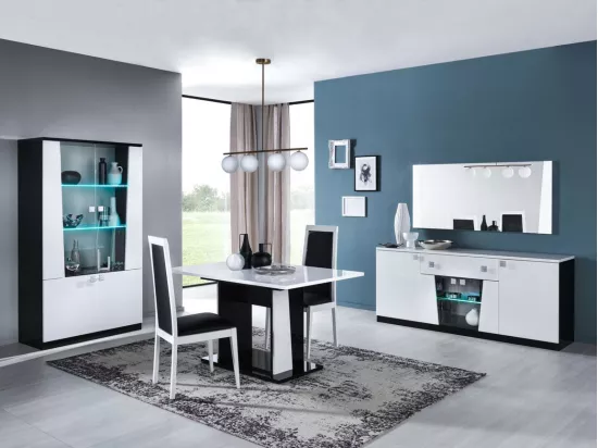 Vitrine 4 portes bois blanc et noir vernis laqué brillant Bilia 104cm