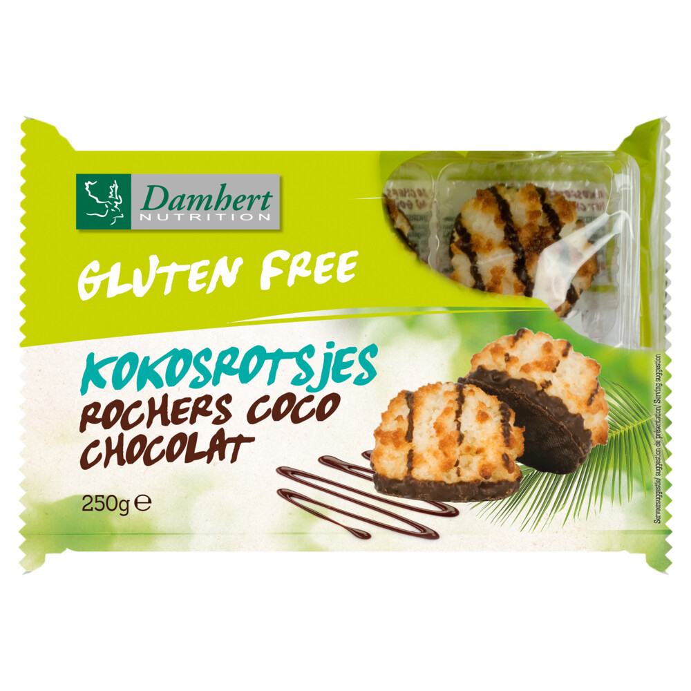 3x Damhert Kokosrotsjes Chocolade Glutenvrij250 gr