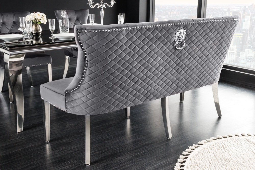 Design Sofabank CASTLE DELUXE 165cm grau Samt Löwenkopf Chesterfield Barock