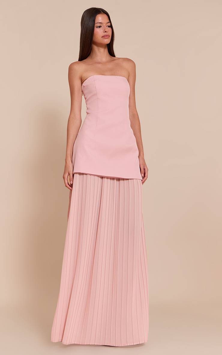 Rose Pâle Robe Maxi Bandeau À Jupe Plissée En Mousseline Avec Panneaux