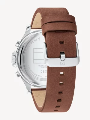Relógio com pulseira de couro marrom e mostrador verde
