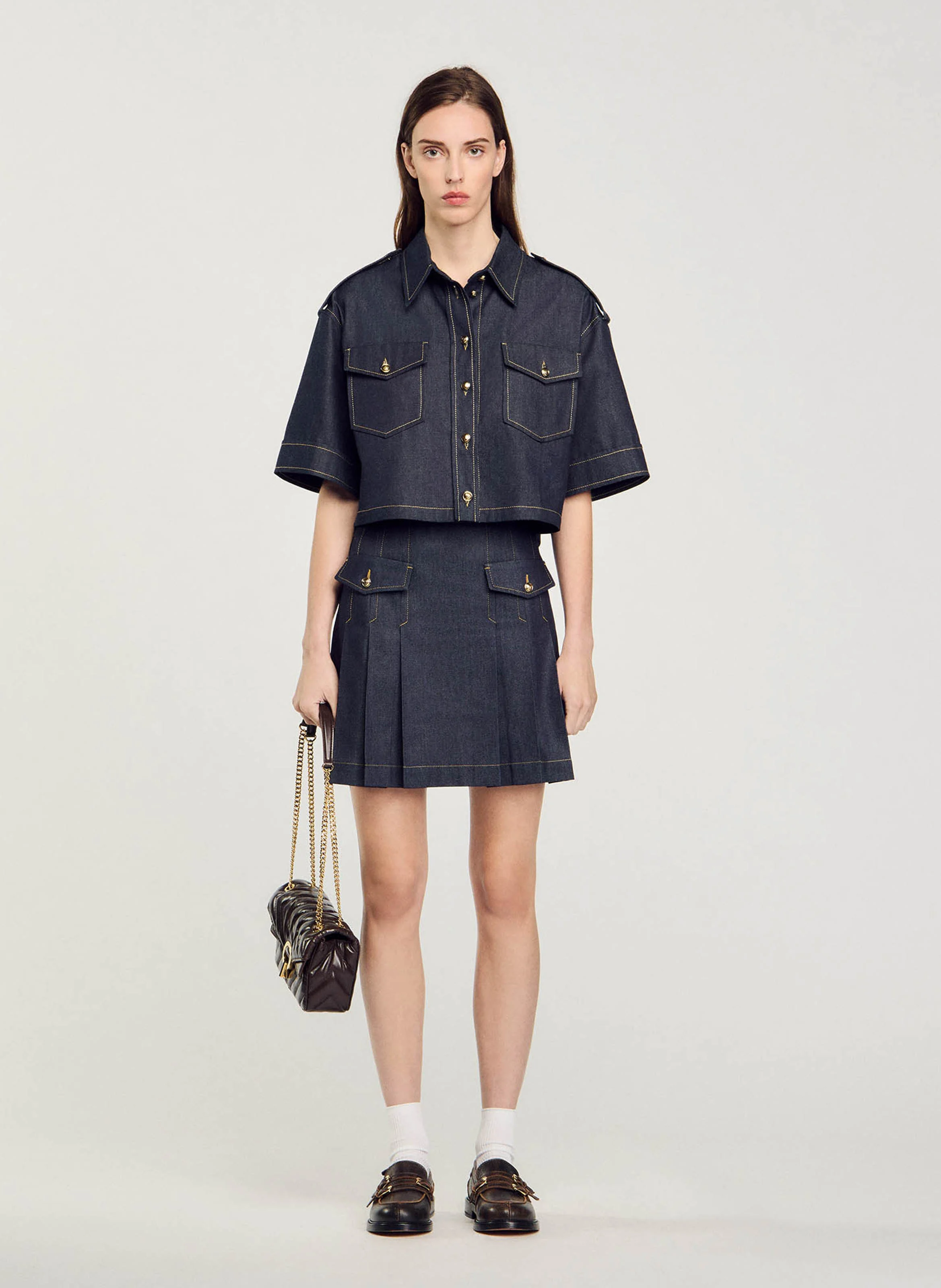 Jupe courte plissée en jean | Bleu
