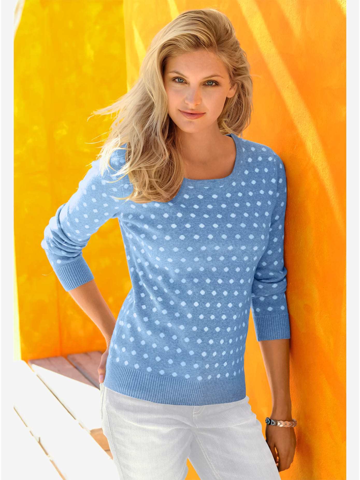 Pull à pois manches longues en jacquard