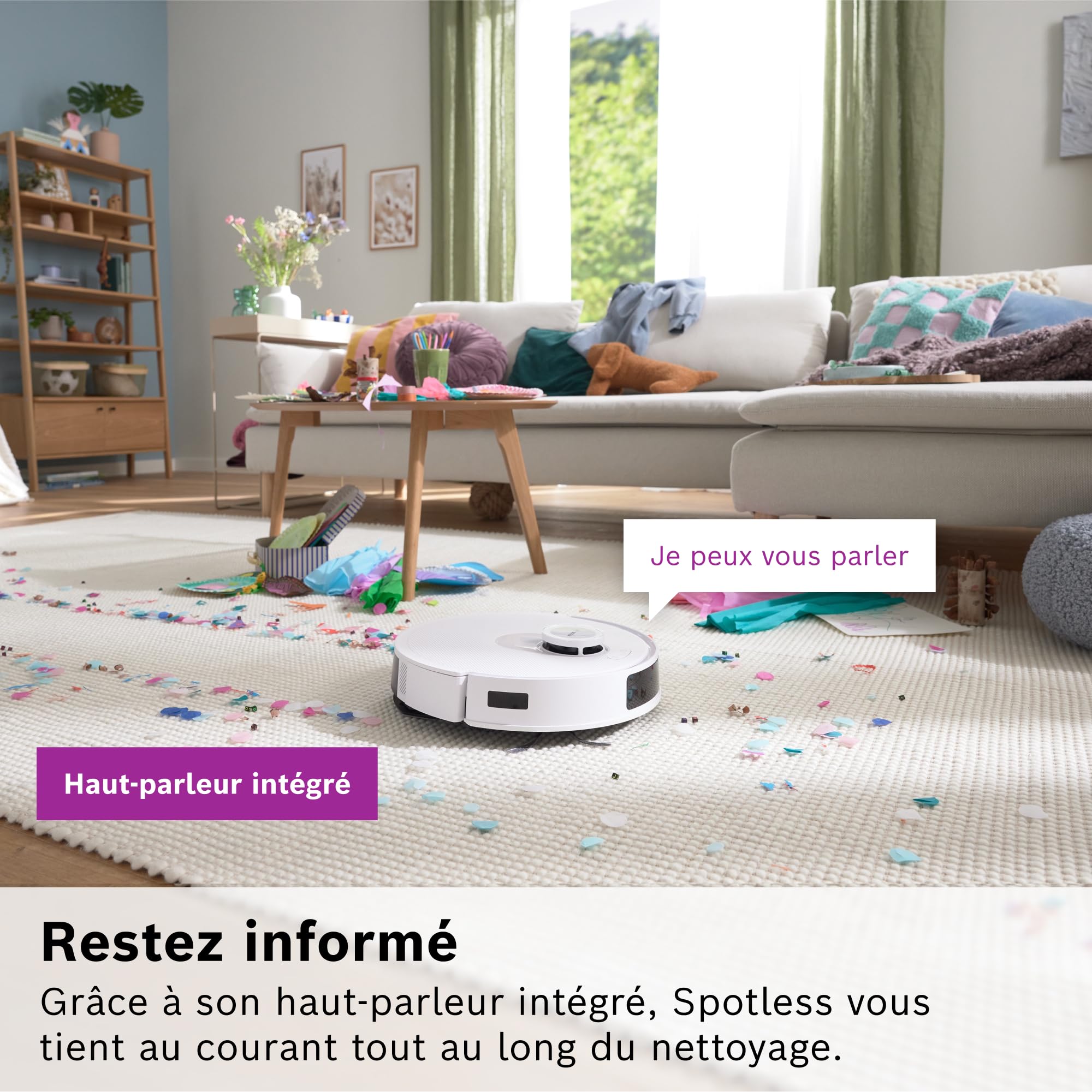 Bosch Spotless + BCRD1W Robot aspirateur-Laveur, 11 000 Pa, serpillère Statique, Station de Service, Navigation Smart Vision Infrarouge, Application H