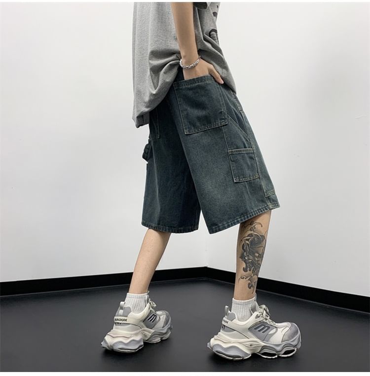Whyessa - Mid Rise Washed Denim Shorts