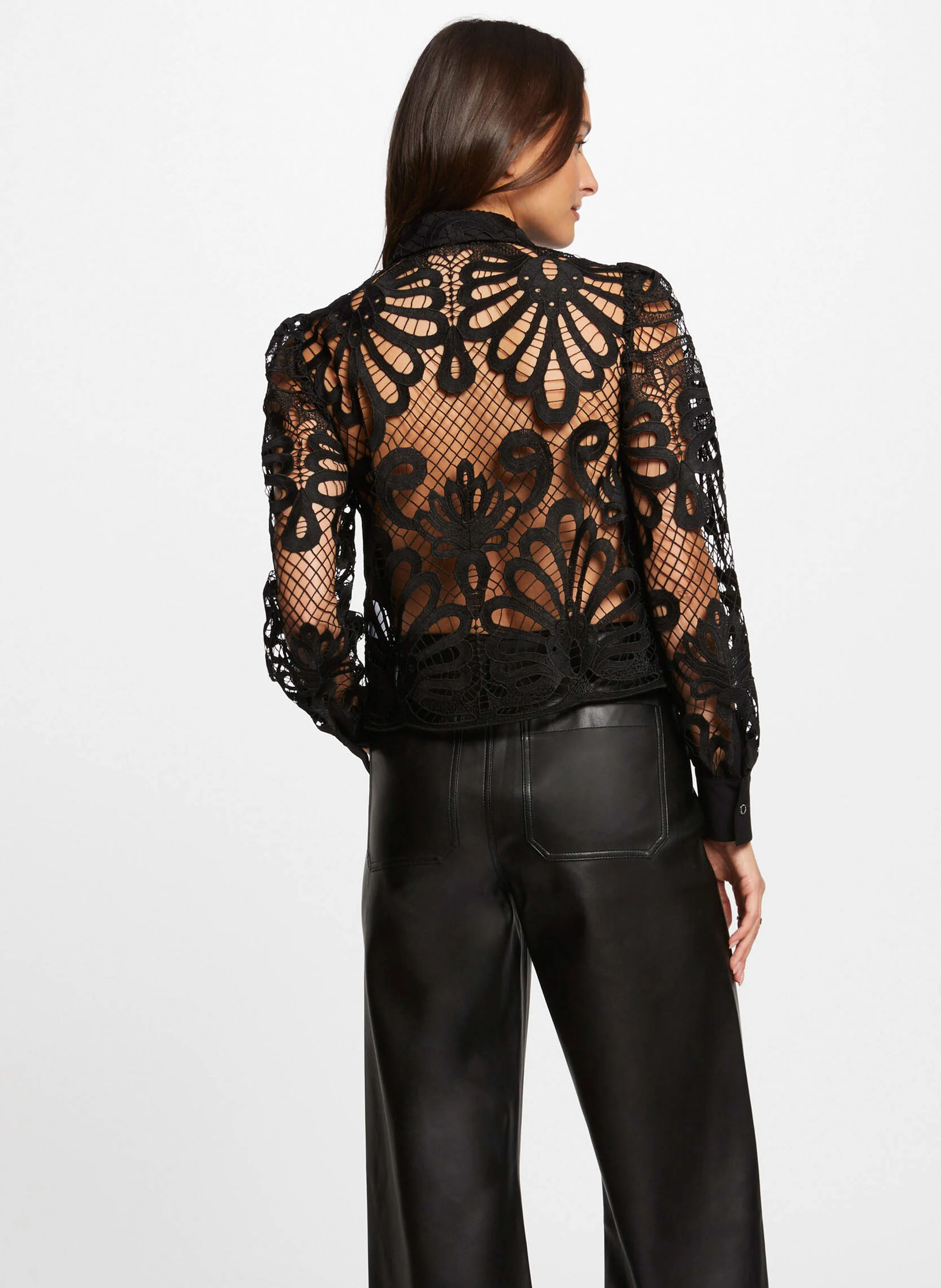 COSLAX - Top col chemise en dentelle | Noir