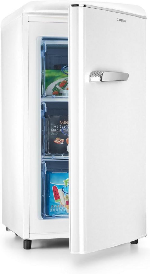 KLARSTEIN Laika - Congélateur, volume total 60 litres, thermostat 5 niveaux, 0 à -18°C, 3 clayettes, pose libre, design rétro - rouge
