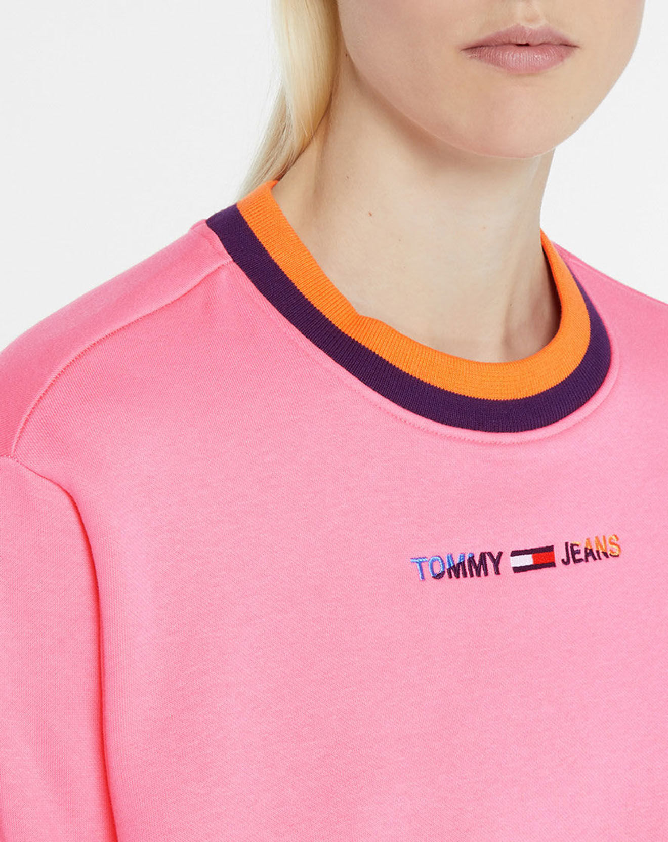Tommy Jeans Sweat Crop Tipping Crew rose