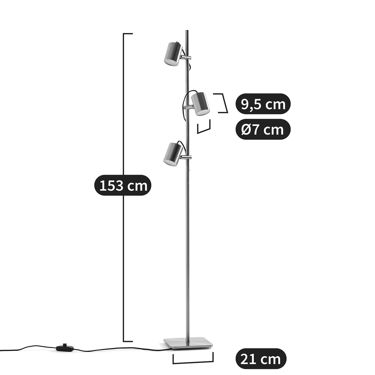 AM.PM<br>Luminária de chão com spots, acabamento em níquel acetinado, Girevole