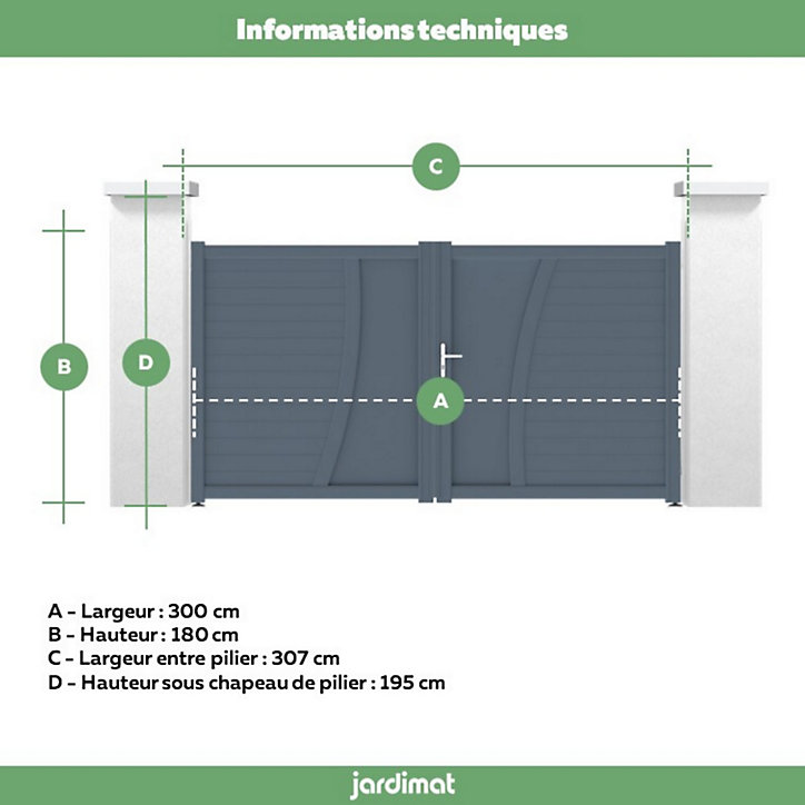 Portail Jardimat battant aluminium Emagny gris anthracite - 300 x h.180 cm
