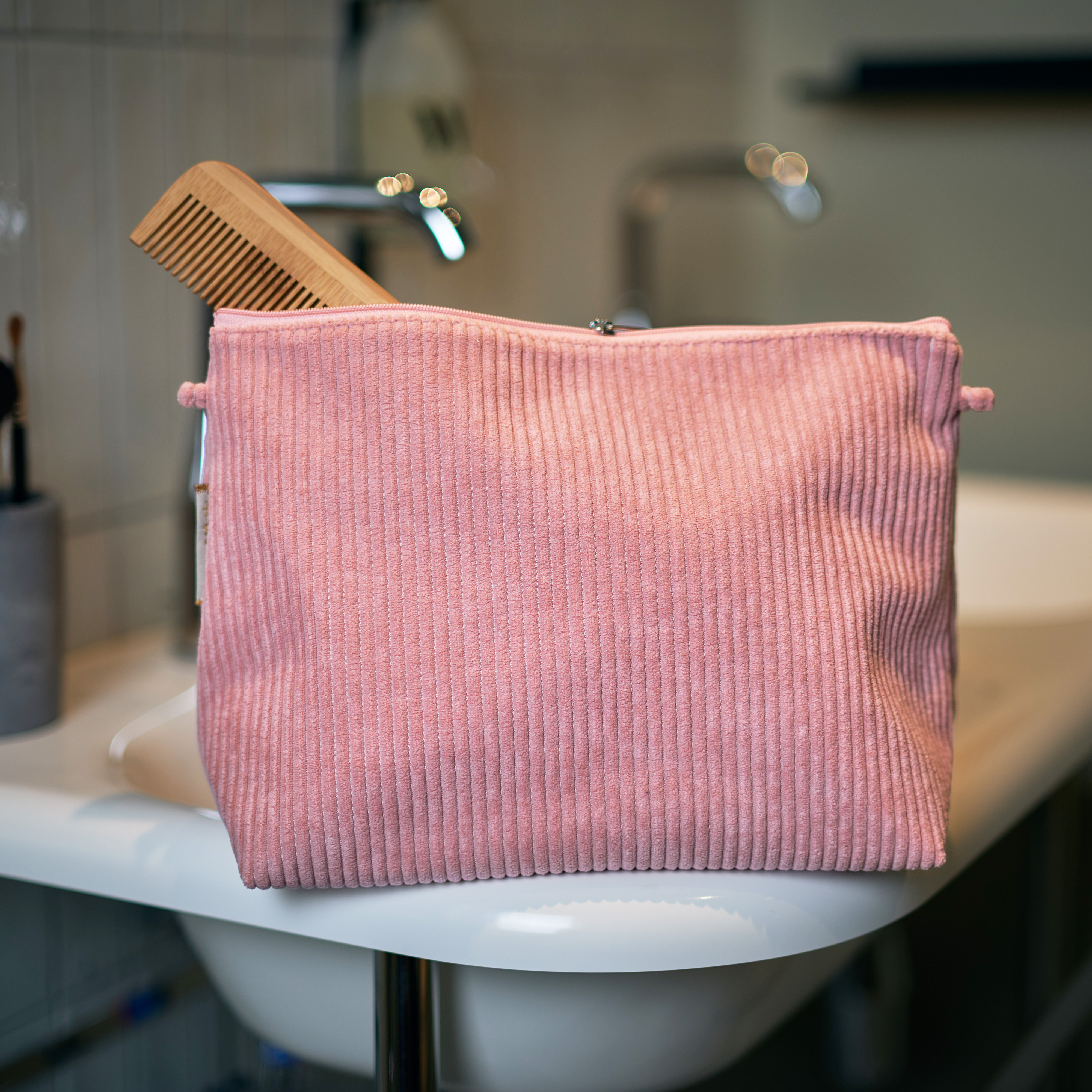 Trousse De Toilette Velours Côtelé Rose Blush