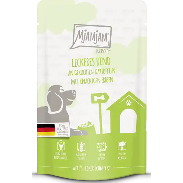 Quetschie - leckeres Rind an gekochten Kartoffeln mit knackigen Erbsen