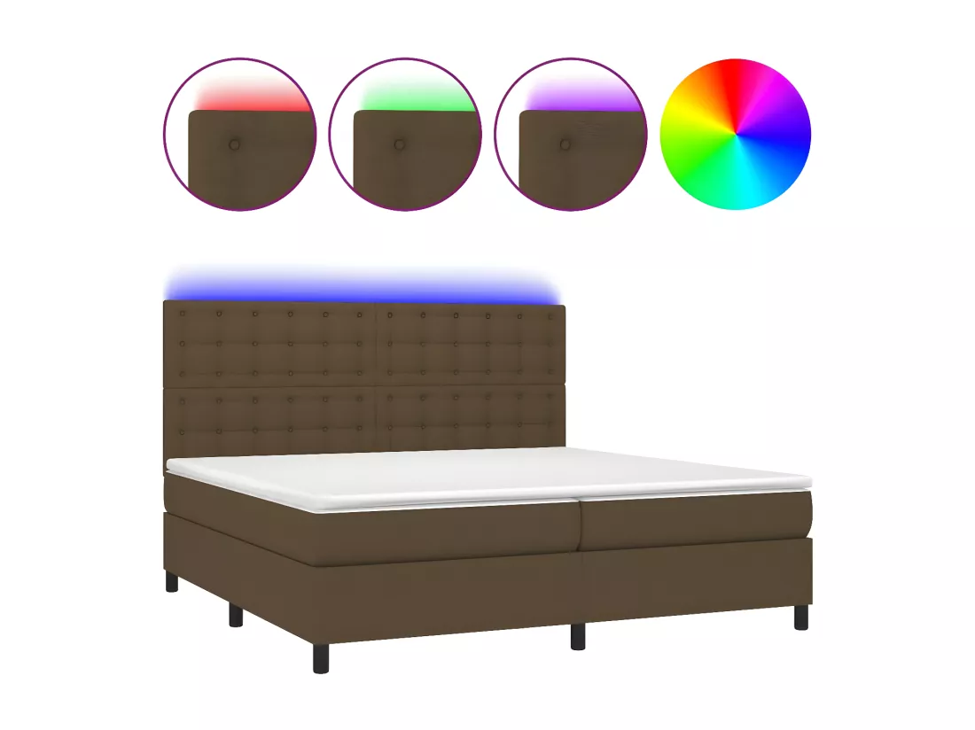 Sommier tapissier matelas et LED Marron foncé 200x200 cm Tissu