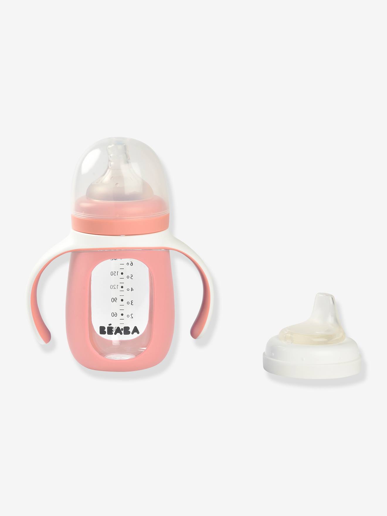 Garrafa/Copo de Vidro 2 em 1 BEABA (210 ml) Rosa