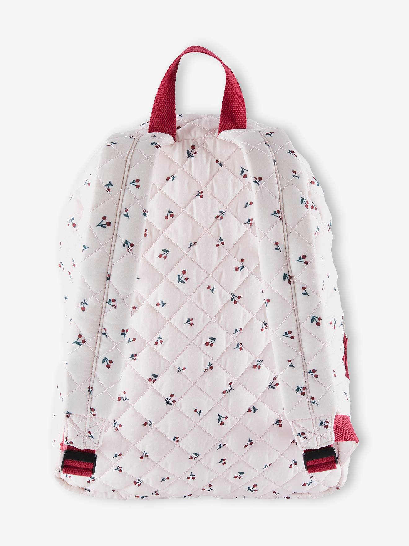 Mochila com estampa de cerejas, rosa claro, para meninas.