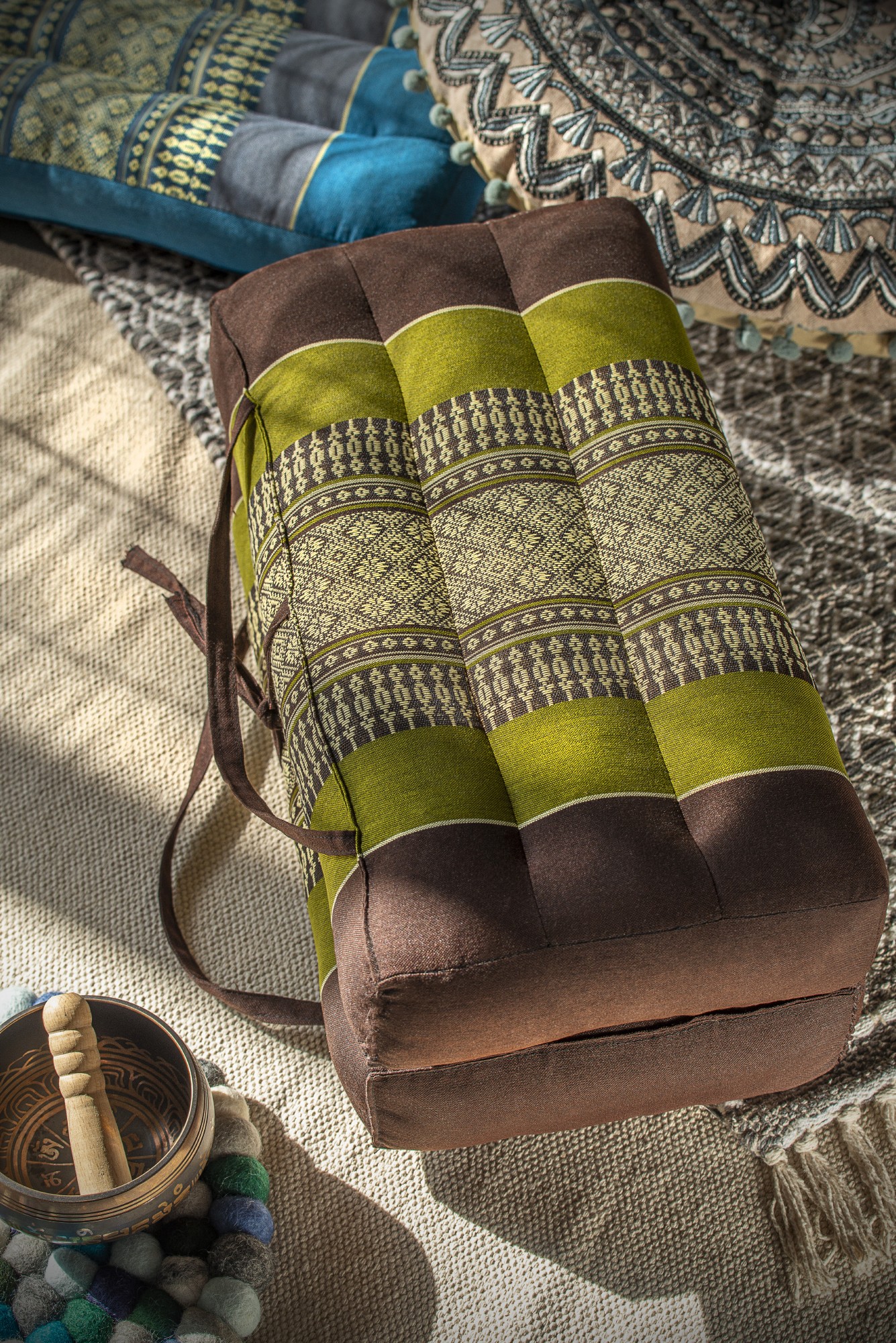 Yogakissen faltbar, grün, braun, B 40 cm, L 40 cm, H 7,5 cm von fischer's lagerhaus
