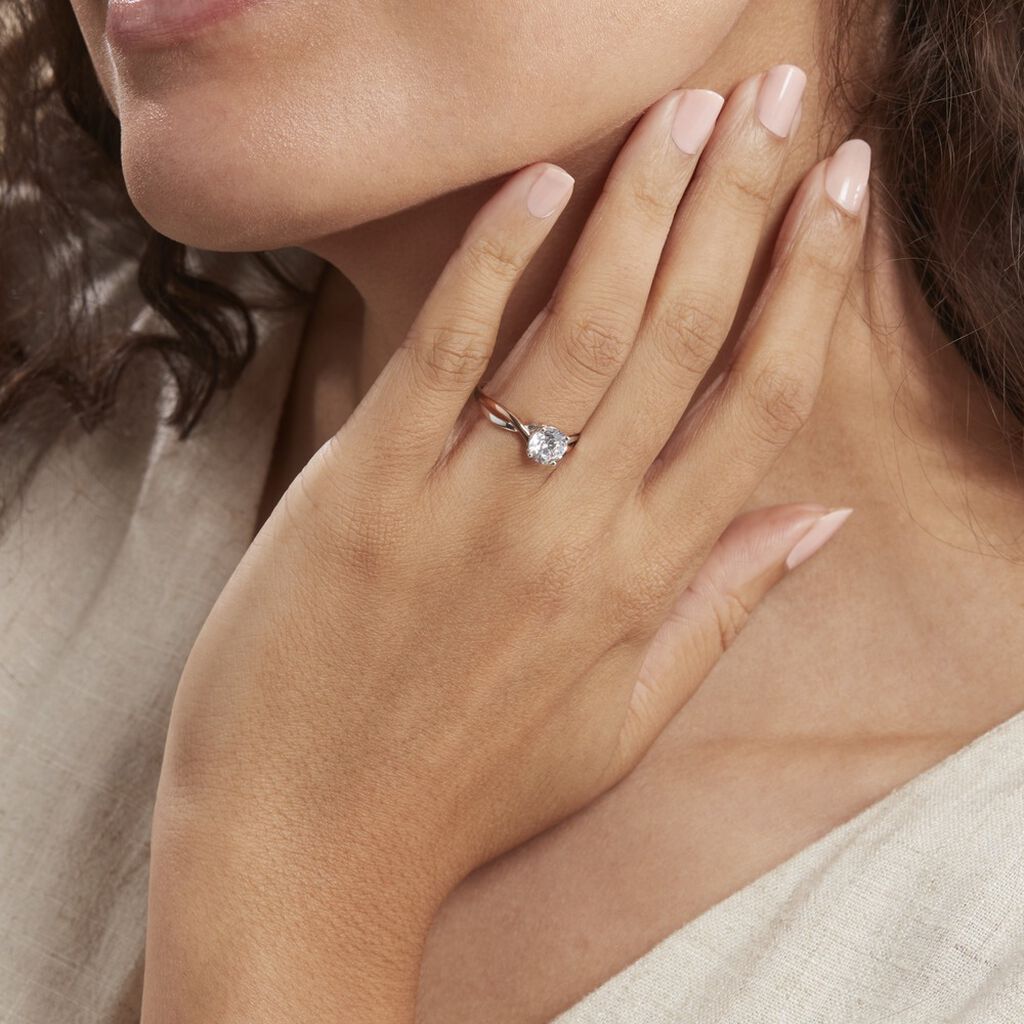 Bague Solitaire Micheline Or Bicolore Oxyde De Zirconium