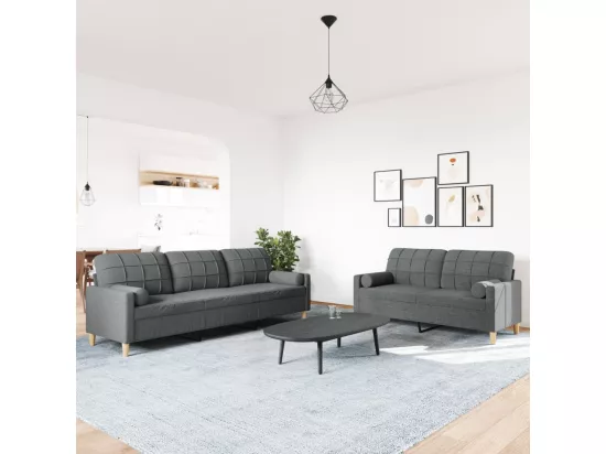 Ensemble de canapés 2 pièces coussins décoratifs gris foncé tissu