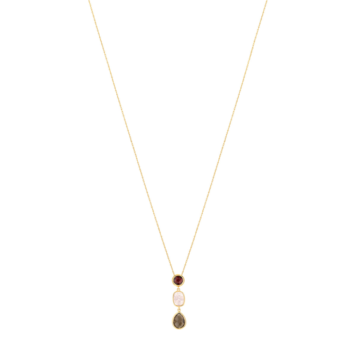 Collier or 375 grenat rhodolite et quartz