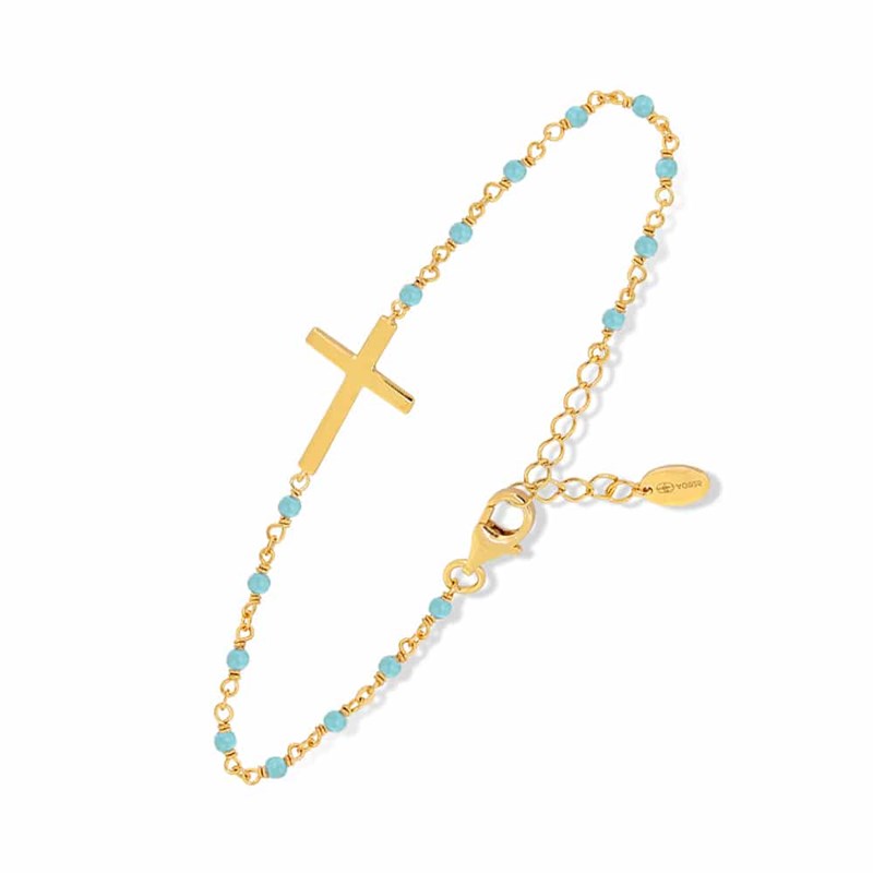 Bracelet Argent Doré Croix Et Turquoise