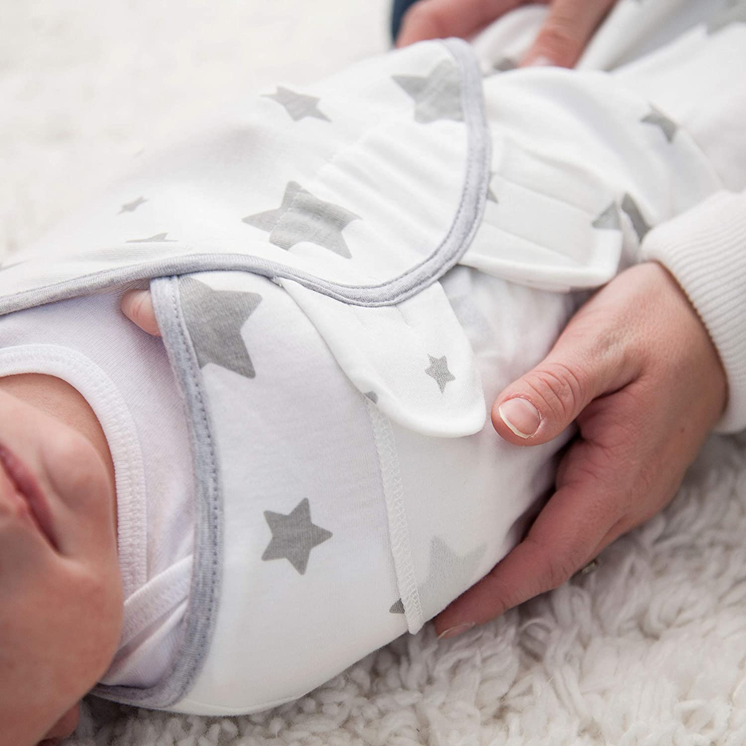 (3er Set) 50x27cm Baumwoll Baby Puck Tuch Einschlag Decke für Neugeborene (0-3 Monate) - Sterne / Wolken / Streifen