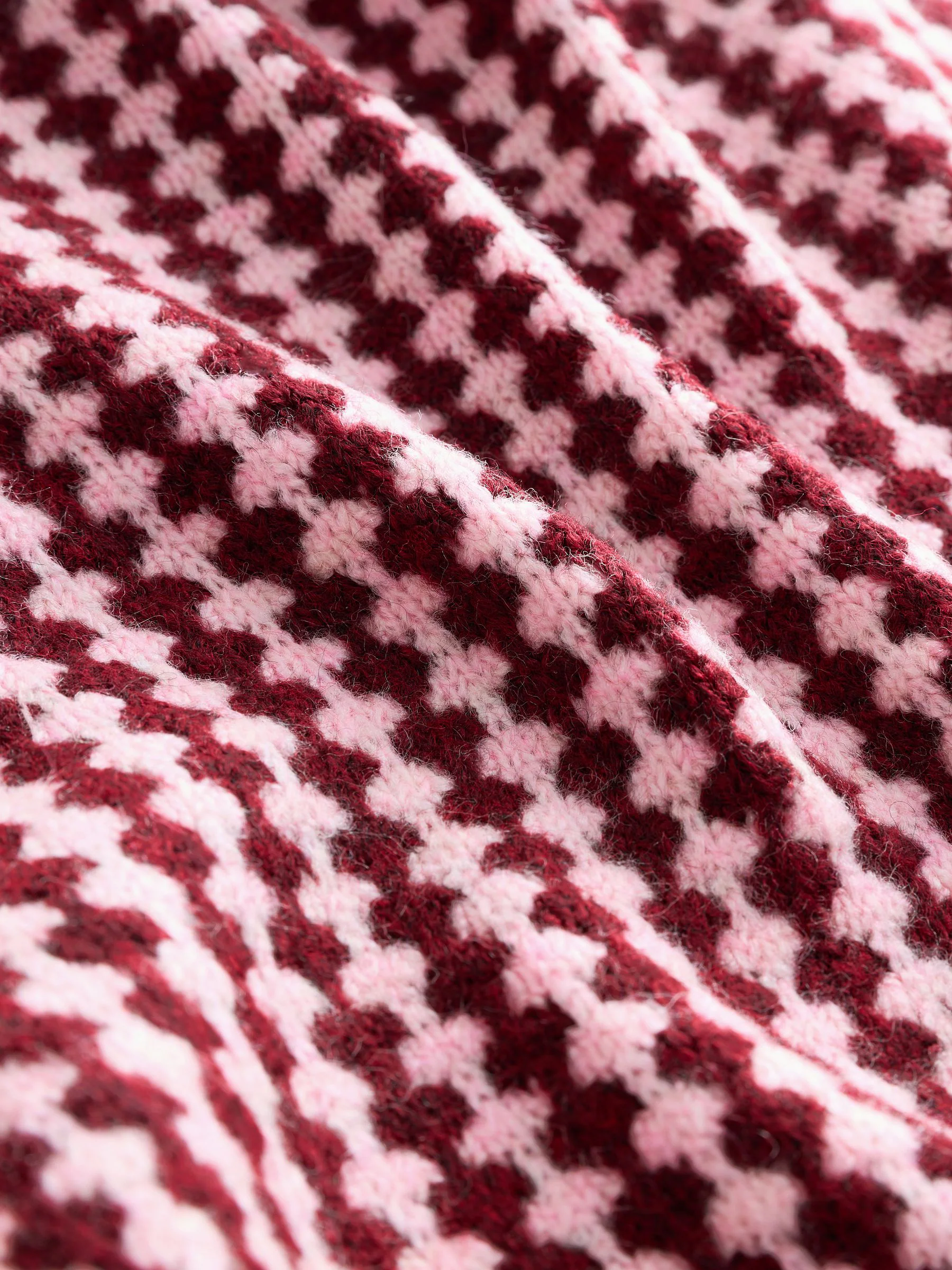 Roze/rode pied-de-poule - Knitted Triangle Scarf