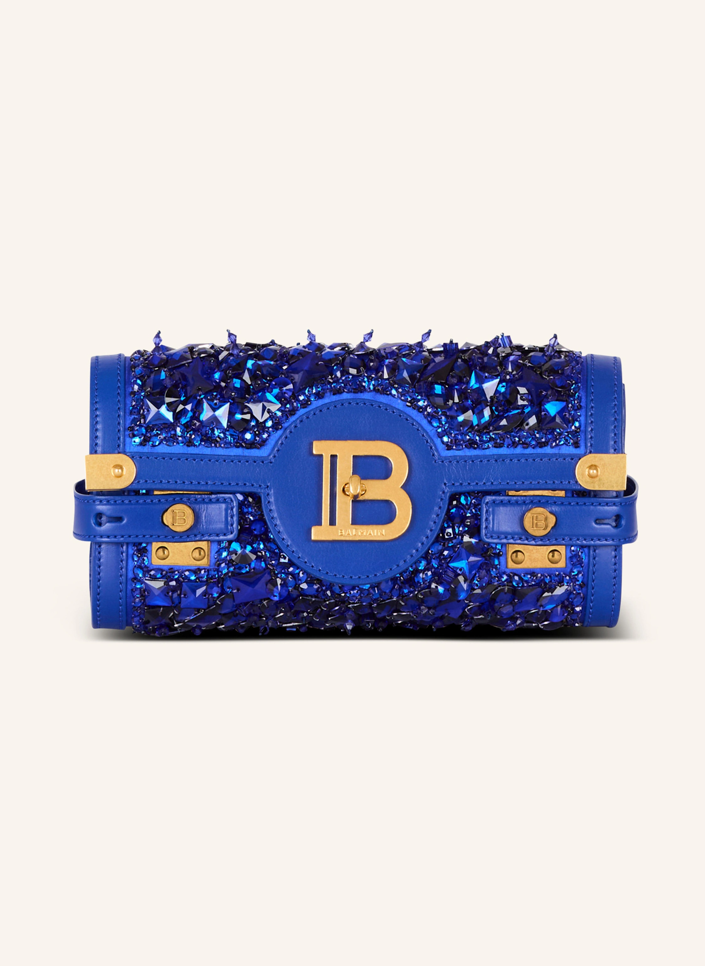BALMAIN Clutch B-Buzz Pouch 23 aus Leder und bestickem Satin