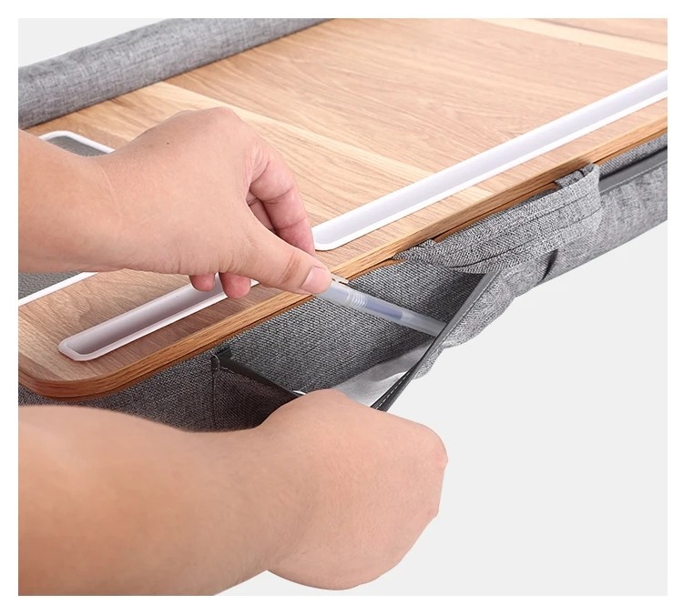 (43x32cm) Holz Betttisch Laptop Schreibtisch Unterlage mit Handballenauflage   Halterung für Tablet / Smartphone - Braun