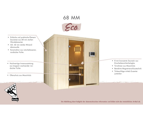 Karibu Alina modulaire sauna inclusief 9 kW biooven en externe bedieningseenheid, zonder dakrand, met gebronsde volledig glazen deur