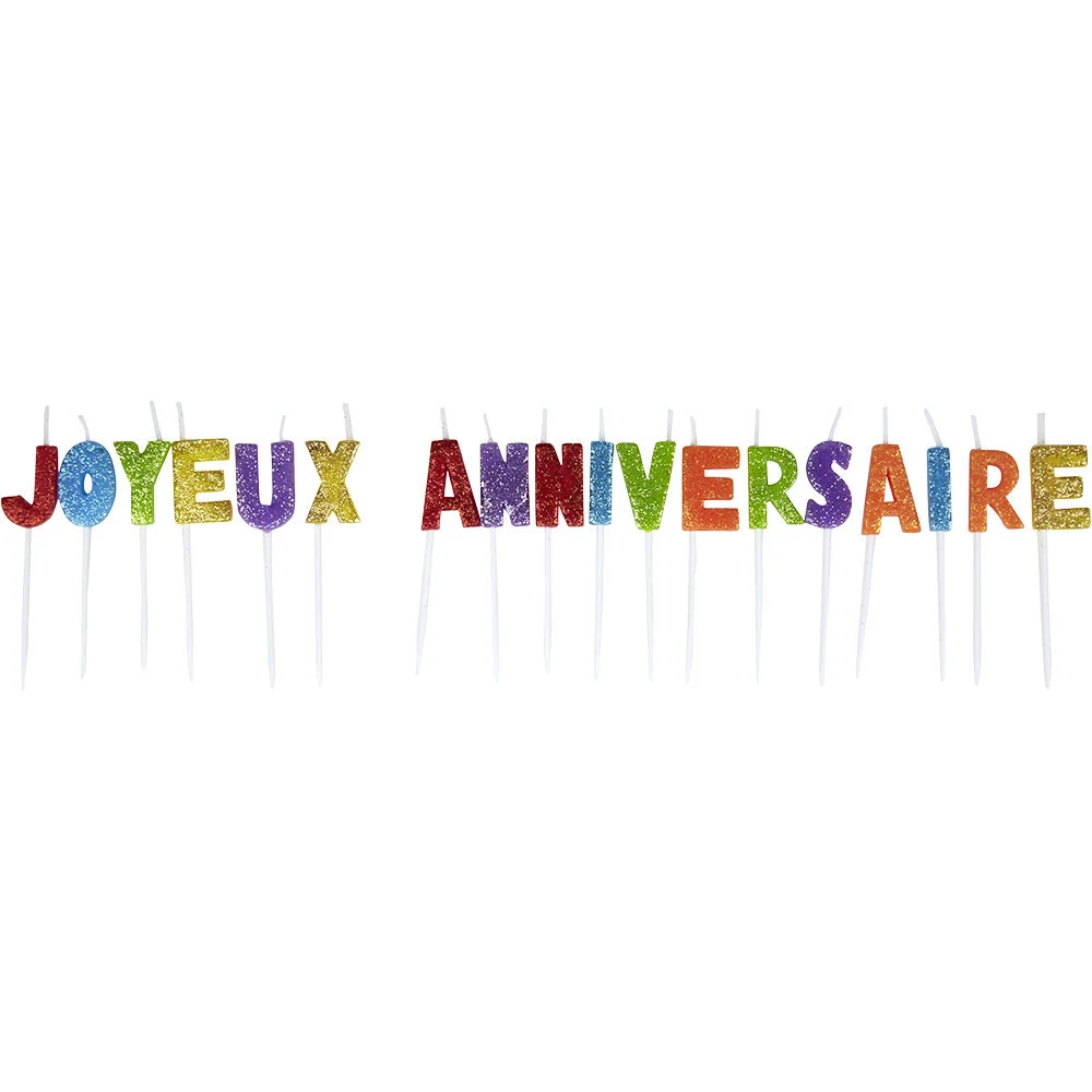 Bougies Joyeux anniversaire multicouleur à paillettes