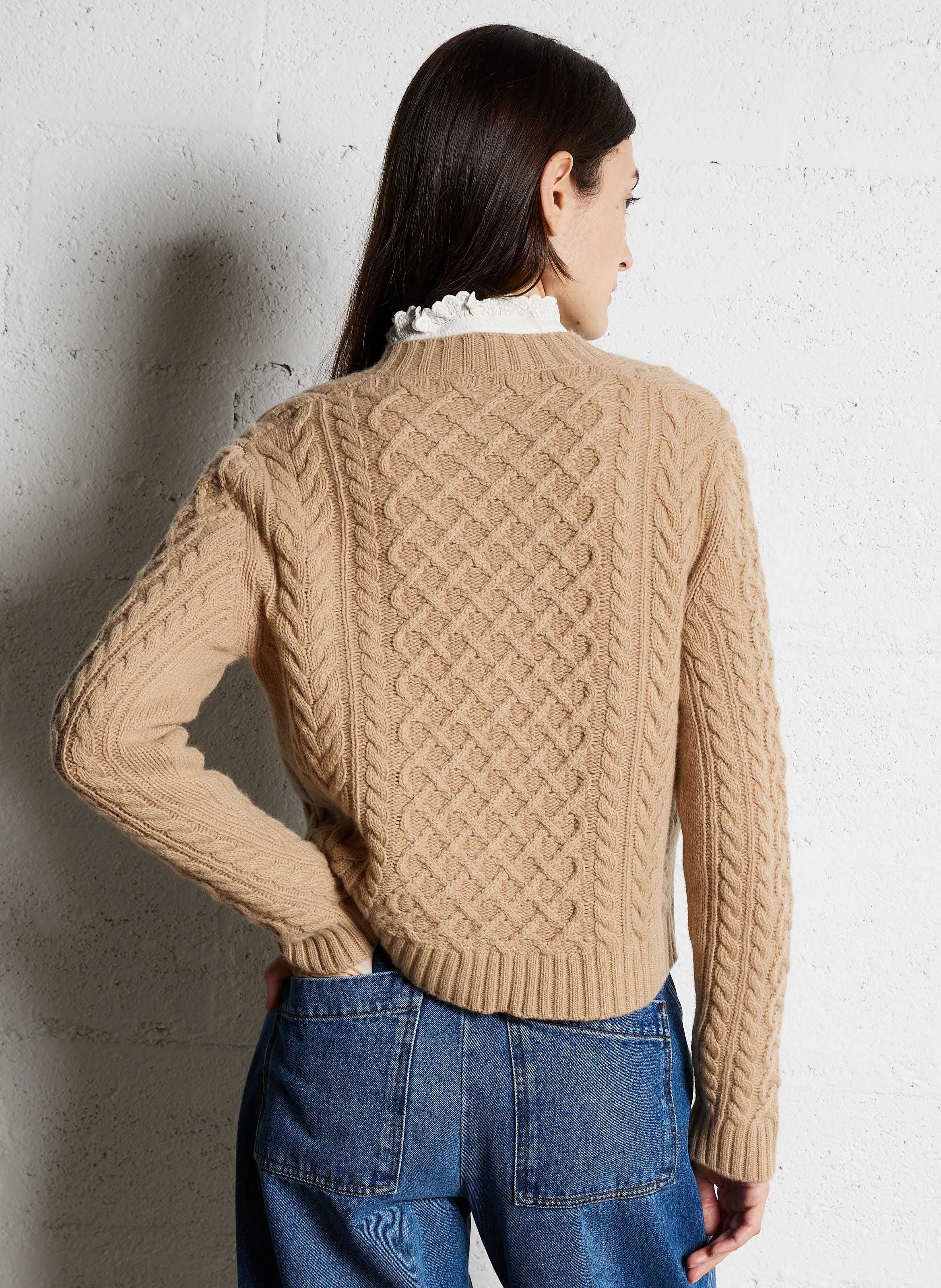 AFOSI - Gilet ample col rond en laine vierge | Beige
