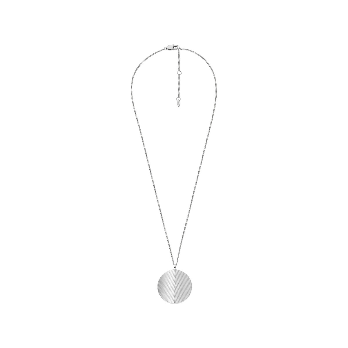 Collier FOSSIL acier inoxydable pendentif rond porte photo 40 cm
