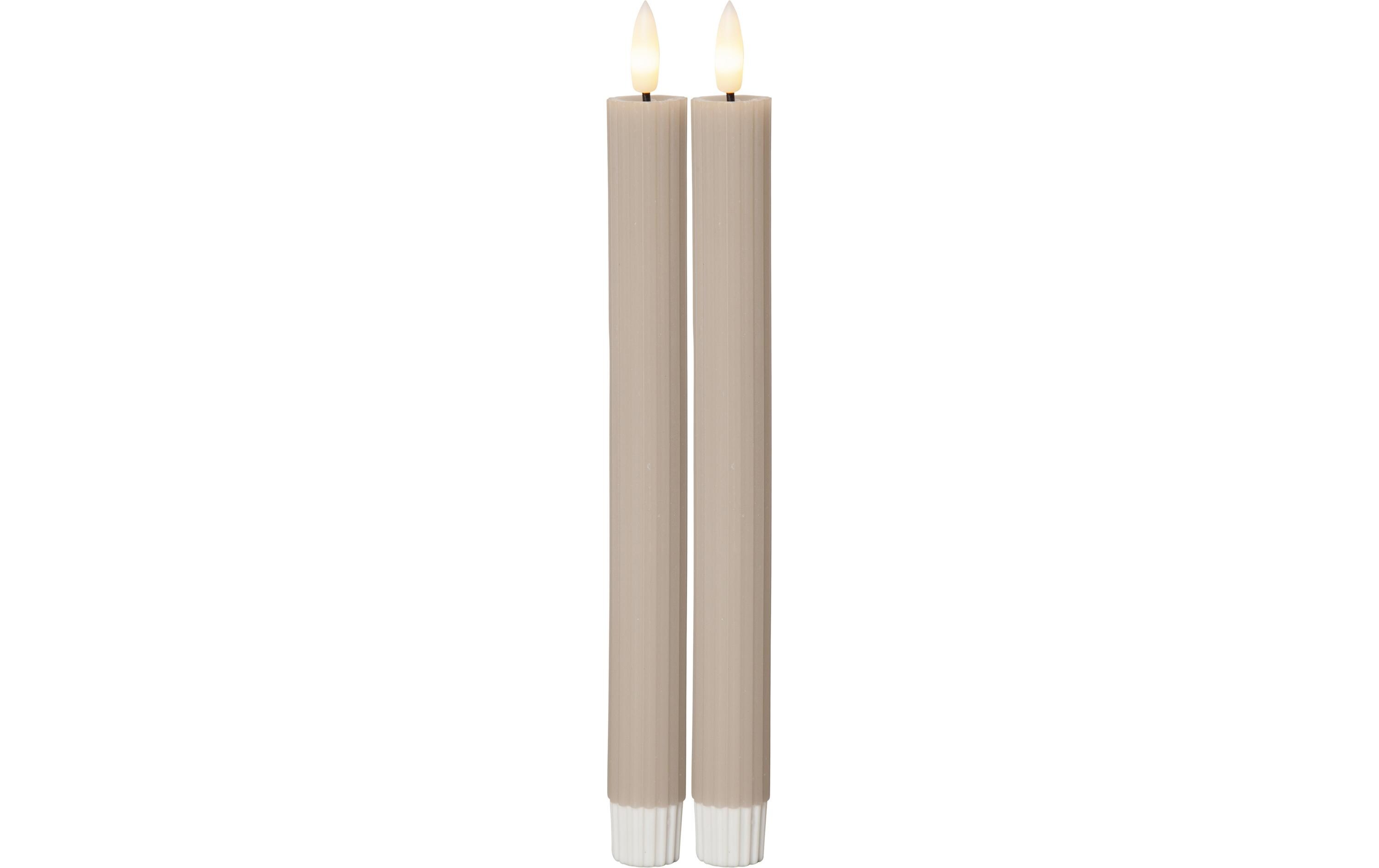 LED-Stabkerzen Set Flamme Stripe, 25 cm, Beige, 2 StückIndoor-LED Leuchterkerze
