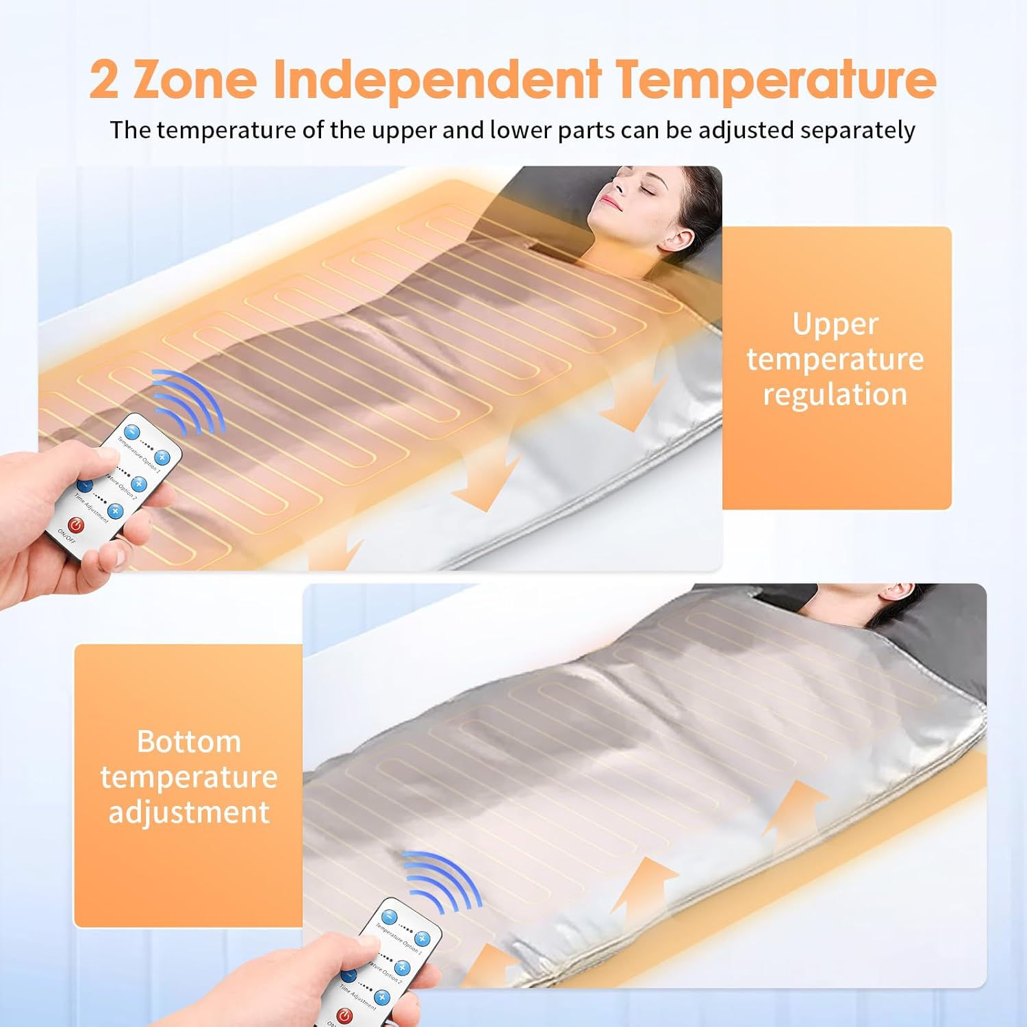 Infrared Sauna Blanket, MINENICE 2 Zone Infrarot Saunadecke mit Abnehmbaren Ärmeln Ferninfrarot Oxford Sauna-Heizdecke Professionel Detox Therapie Tragbare Sauna Decke mit Fernbedienung,Silber