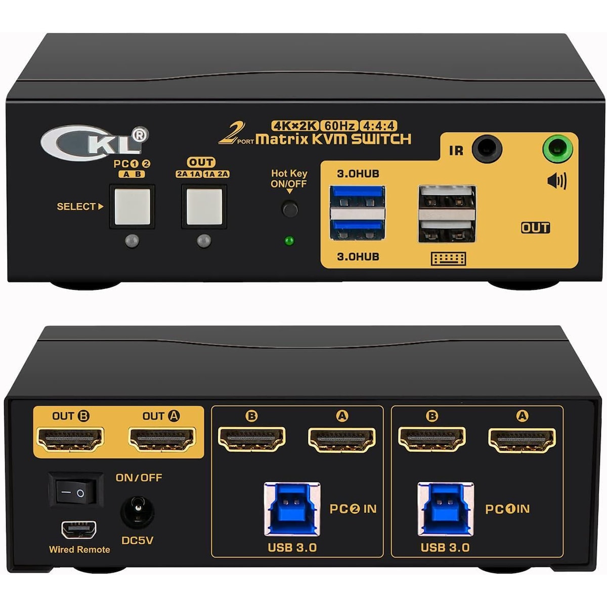 KVM 2x2 HDMI Switch Matrix dual monitor HDMI2.0 4K60Hz 4xUSB-A 1x3.5mm