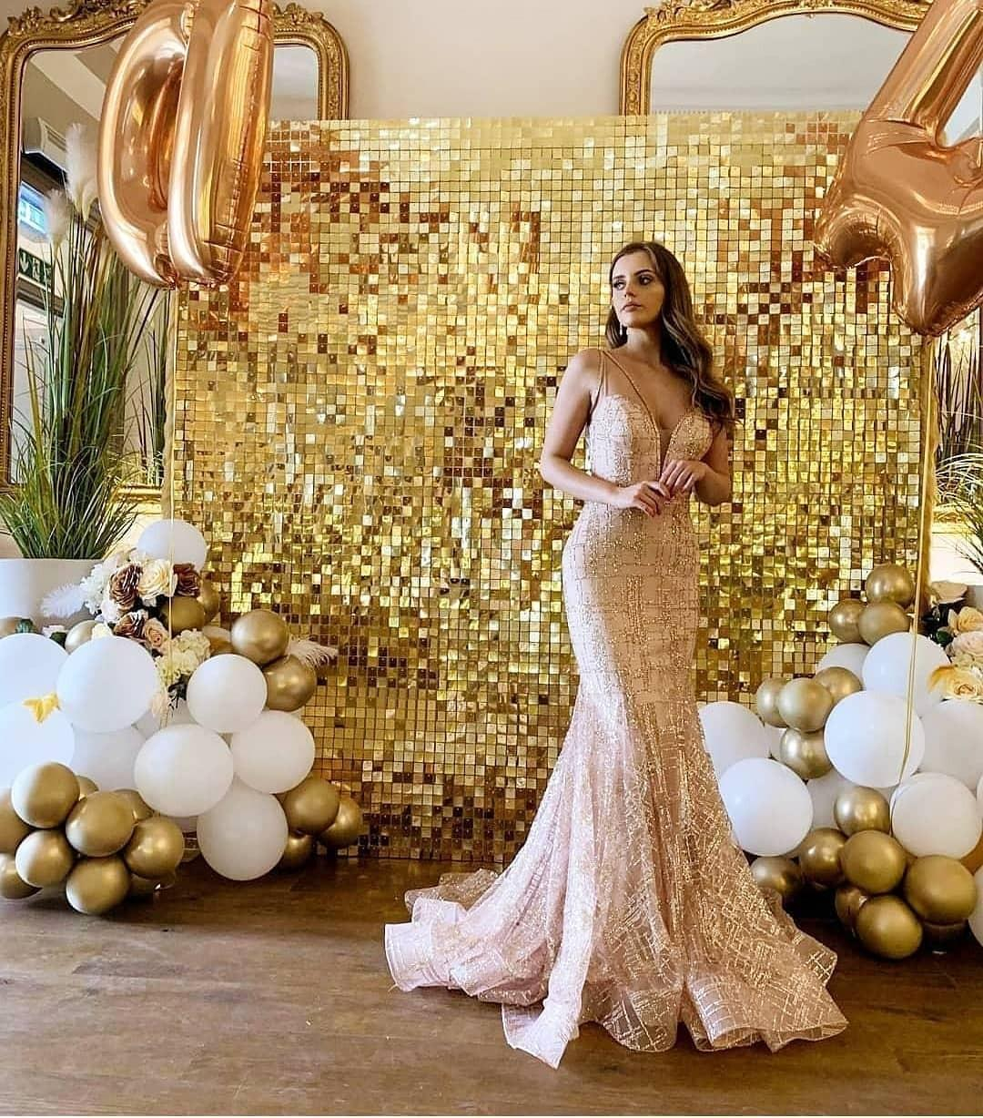 (175x100mm) Party Deko Vierecke Lametta Vorhang Glänzender Vorhang - Gold