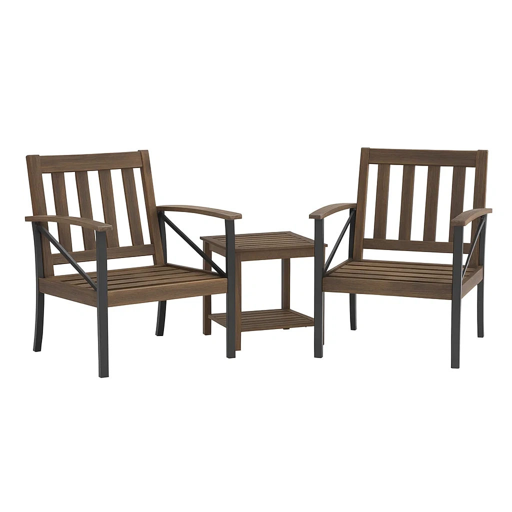 Ensemble de mobilier de jardin en bois et métal avec 2 chaises et 1 table