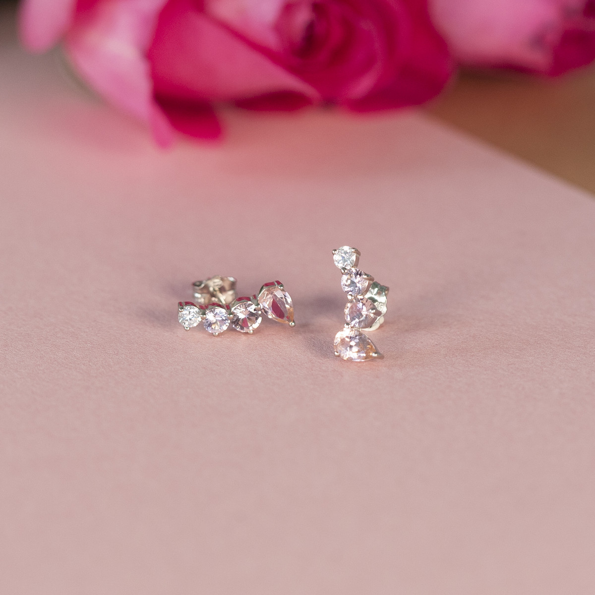 Boucles d'oreilles argent 925 pierres imitation roses et zirconias